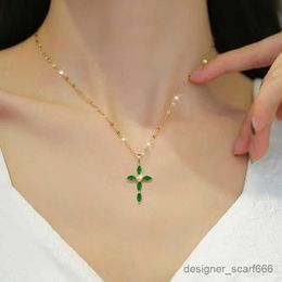 Pendant Necklaces Stainless Steel Simple Stylish Cross Shape Women Pendant Necklace Colorful Stone Crystal Shiny CZ Female Fashion Jewelry Gift