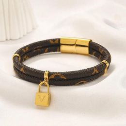 Popular High-end Bangle Bracelet Set Designer Jewellery Lock Bracelet European Brand leather Pendant Necklace 18K Gold-plated Love Letter Family Gift Bracelet