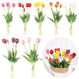 Decorative Flowers Beautiful DIY Craft Flores Artificiales Real Touch Artificial 5 Heads Stems Tulips Bouquet Room Decoration