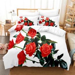sets Luxury Red Rose Rose Bedding Set Flowers Lovers Duvet Cover Girl Duvet Cover Bedroom Gorgeous Bedding King/Queen Duvet Cover Set