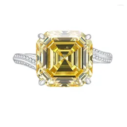 Cluster Rings Luomansi S925 Silver Ring 12x12 Yellow High Carbon Diamond Ascite Jewellery Women Anniversary Party Gift