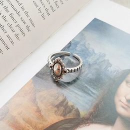 Cluster Rings Fashion Silver Ring Retro Personality Oval Elegant Mirror Geometric For Women Vintage Temperament Jewelry Accessories