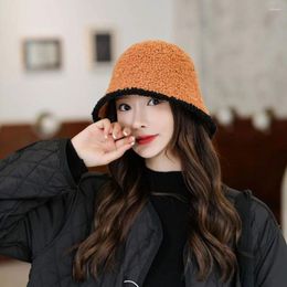 Berets For Girl Windproof Woolen Warm Japanese Thick Bucket Hat Knitted Korean Style Beanies Women