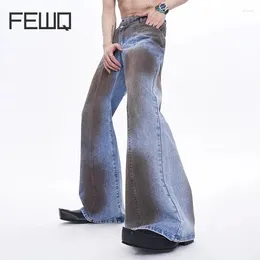 Men's Jeans FEWQ High Street Tie-dyed Looes Zipper Bell-bottoms Vintage Pants Mid Waist Men Summer Fashion Trend 24X9061