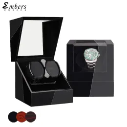 Cases Embers Luxry Single Watch Winder Battery Wooden Shaker Watch Box Automatic Winder Glass Storage Case Mabuchi Motro