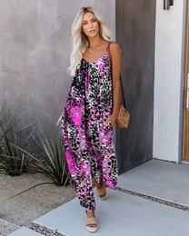 Women's Jumpsuits Rompers Summer new casual loose jumpsuit European and American hanging wide leg jumpsuit Y240425