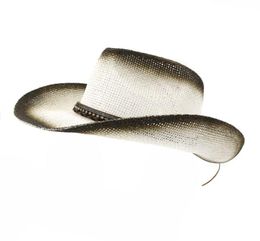 Summer Outdoor Men Women Paper Straw Sunshade Cap Beach Hat Black Spray Paint Breathable Unisex Panama Style Cowboy Hats2259752