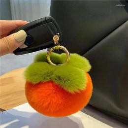 Keychains Soft Plush Cute Pear Persimmon Shape Fluffy Pendant Keyrings Women Girls Faux Fur Key Holder Bags Hanging Ornaments
