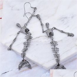 Knot Xiaojingling 1.8X7.0Cm Punk Mermaid Skeleton Moving Parts Skl Charms Earring Drops Women Girls Dangle Earrings W0905 Drop Deliv Dhaes