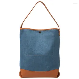 Shopping Bags Women Large Capacity Denim Bucket Bag Female Contrast Color Shoulder Lady Pu Strap Splicing Handbag Girl Canvas Shopper Tote