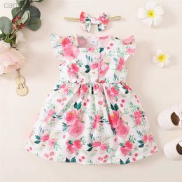 Girl's Dresses 3-24 Months Baby Girl Party Dress Infant Baby Girl Summer Dress Fly Sleeves Flower A-line Outfit Newborn Baby Girl Clothes d240425