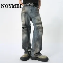 Men's Jeans NOYMEI Vintage Style High Street 2024 Summer Holes Straight Jean Loose Fashionable Tie-dye Pants Trousers WA4401