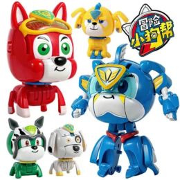 Toys Adventure Puppy Gang Anime Dog Deformation Robot Action Figures Animal Deform Pet Transformation Toys Kids Boys Girl Gift