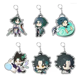 Keychains Genshin Impact Cute Q Version Acrylic Key Chain Ring Xiangling Xiao Figure Xingqiu Hu Tao Yoimiya Custom Double Coated Keychain