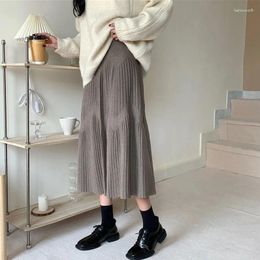 Skirts Women Skirt Plus Size Knitted Midi Black Grey A-line High Waist Pleated Elegant Spring Autumn Winter Faldas Femme