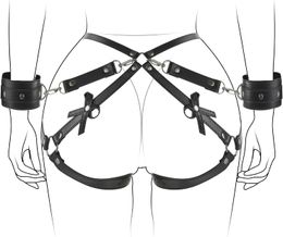 BDSM Body Harness, Bondage Restraints Kit with Wrists Cuffs Thigh Waist Sex Straps, SM Cortex Set for Women Couple