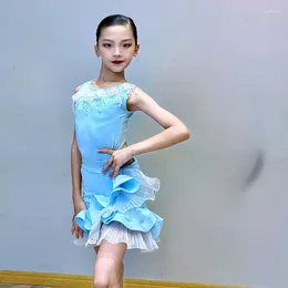 Stage Wear Cha Tango Samba Dress Kids Skirt Carnival Dancewear Latin Salsa Costumes Tassel Girls Ballroom Dance Outfits