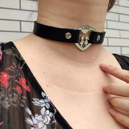 Pendants LOVE Letter Choker Punk Harajuku Rock Collar Necklace Heart PU Leather Bar Goth Handmade Neck Jewelry