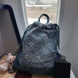 designer leather handbag channelies Chain denim backpack internet celebrity Colour matching trash bag bucket backpack for women