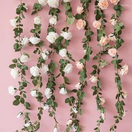 Decorative Flowers 6.5ft Rose Vine Artificial Fake Silk Flower Wall Hanging Garland Rattan For Home Party Garden Wedding Decoration