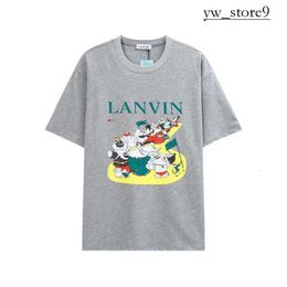 Lanvis Men's Ss 24 Designer T Shirt Shorts Fashion and Women's Beige Speckle Alphabet Print Trendy Lanvis Curb Casual Loose Half Sleeve White Lanvis Shirt 9847