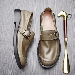 Casual Shoes Handmade Italian Men Genuine Leather Loafers Metal Wedding Business Korean Style Dress