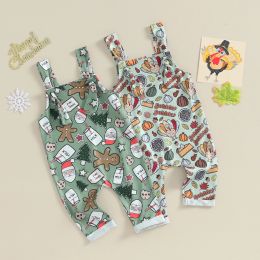 One-Pieces FOCUSNORM 024M Infant Baby Girl Boys Christmas Romper Sleeveless Square Neck Cartoon Print Bib Pants Overalls