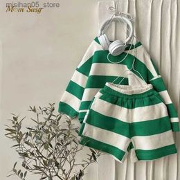 Clothing Sets Baby Girl Boy Cotton Striped Clothes Set Hoodie and Shorts 2pcs Infant Toddler Child Tracksuit Spring Autumn Summer 1-7Y Q240425