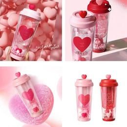 Water Bottles Portable Beverage Tumbler Heart Pattern Double Layer Bottle For Couples Leak-proof Travel Mug Home Office Outdoor