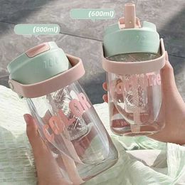 Tumblers Simple Student Water Cup Fitness Straw Plastic Coffee Outdoor Travel Portable Juice Bottle H240425