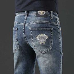 Designer Jeans for Mens Autumn Fashion Brand Jeans Men's Leggings Slim Fit Thick European Embroidery Medusa Blue Pants Fashion pants