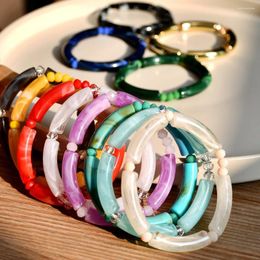 Link Bracelets Meetvii Trendy Resin Geometric Beaded On Hand Acrylic Bamboo Tube Bangles For Women Fashion Jewellery Gift