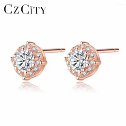 Stud Earrings CZCITY 925 Sterling Silver Zircon For Women Small Lovely Exquisite Flower Party Jewellery Factory Wholesale