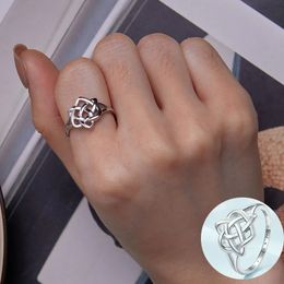 100% 925 Sterling Silver Geometric Ring for Women Girl Simple Celtic Knot Hollow Out Design Jewelry Party Gift Drop 240424