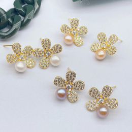 Stud Earrings Design Flower 3 Colors Sweet Bohemian Jewelry Natural Freshwater Pearl Floral Petal Ear Studs For Women Party