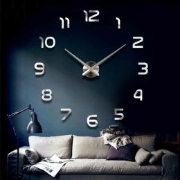 Clocks Fashion 3D big size wall clock mirror sticker DIY brief living room decor meetting room wall clock