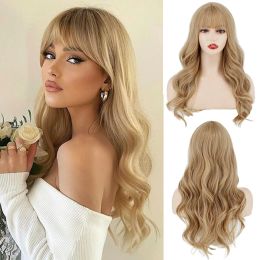 Wigs Synthetic Wig Blonde with Bangs Long Wavy Ombre Curtain Bang Wigs for White Women Light Blond Dark Roots Heat Resistant Hair Nat