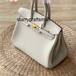 Women Luxury Handbag L VIP Director Full Hand Wax Thread Original Togo Cowhide Handbag 30 16cm Gold White