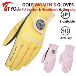 Gloves TTYGJ 1 Pair Women Nonslip Golf Gloves Ladies Breathable Left Right Hand Mittens Korean Style PU Leather Pleated Gloves Cycling