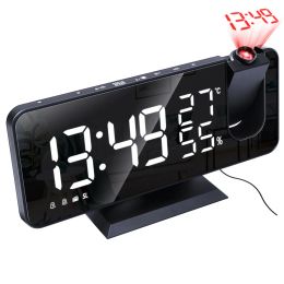 Clocks FM Radio Projection Digital Alarm Clock Temperature Humidity Snooze Desktop Table Clock 180° Rotation Projector LED Clock