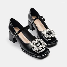 Dress Shoes Women Lolita Mary Janes 2024 Summer Designer High Heels Crystal Sandals Thick Pumps Casual PU Leather Oxford Zapatos