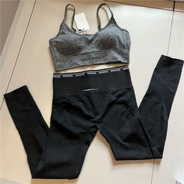 Luxury Pattern Vest Tight Pants Womens Tracksuit Sleeveless Padded Tank Crop Top Elastic Leggings Yoga Outfits Casual Fashion Sportswear