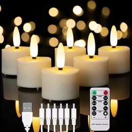 Led Candle Rechargeable Tea Light With Batteries Timer Remote Flickering Flames For Year Christmas Home Decoration Candles 240417