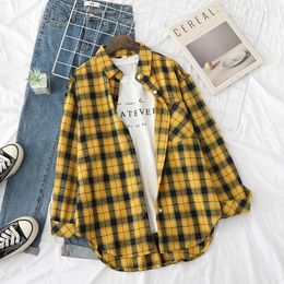 Women's Blouses Red Yellow Plaid Shirt Women 2024 Autumn Woman Casual Long Sleeve And Tops Female Fresh College Style Blouse Blusas