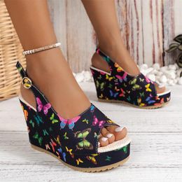 Sandals Print Random Super High Heels Women Platform Wedges Shoes Summer Slippers 2024 Slingback Slides Pumps Flip Flops Female