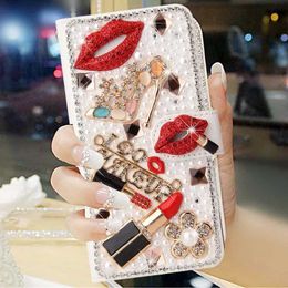 Cell Phone Cases Bling Diamond Rhinestone Flower Case for Samsung Galaxy S24 S23 Ultra S22 S21Plus Case Leather Magnetic Flip Wallet Book Cover 240423