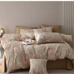 4Pcs Bedding Set 300TC Egyptian Cotton Satin Duvet Cover Twin Queen King Size Single And Double Bed Sheet Printed Pillowcase 240422