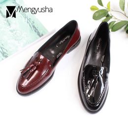 Casual Shoes Japanned Leather All-match Grandmother Spring/fall Shallow British Moccasins Ladies Tassel Sewing Slip On Loafers Women