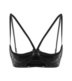 Women Wet Look Bra Tops Black Soft Sheer Adjustable Spaghetti Straps Lingerie Faux Leather Wire Unlined Brassiere Nightwear B3544571