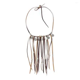 Pendants Korean Velvet Belt Leather Necklace Retro Coin Choker Fringed On Multi Strands Suede Cord Tassel Jewelry For Women